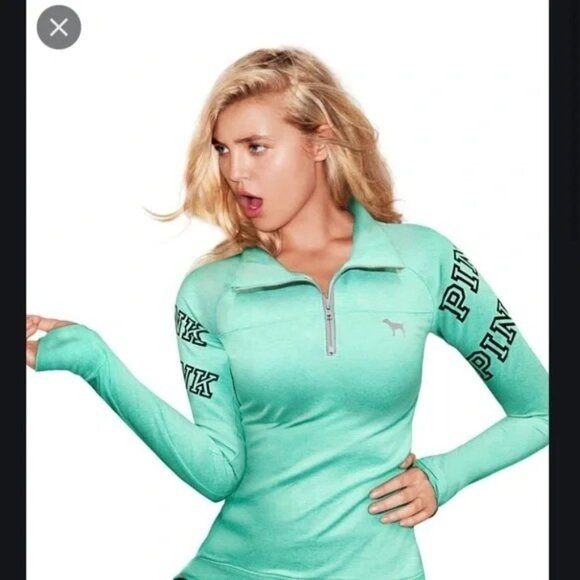 VICTORIA SECRET PINK Ultimate half zip pullover Size Medium Mint Activewear - Picture 15 of 15